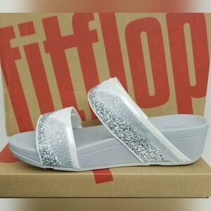 Fitflop White Mina Ombre Glitter Slides  NIB - Size 9
